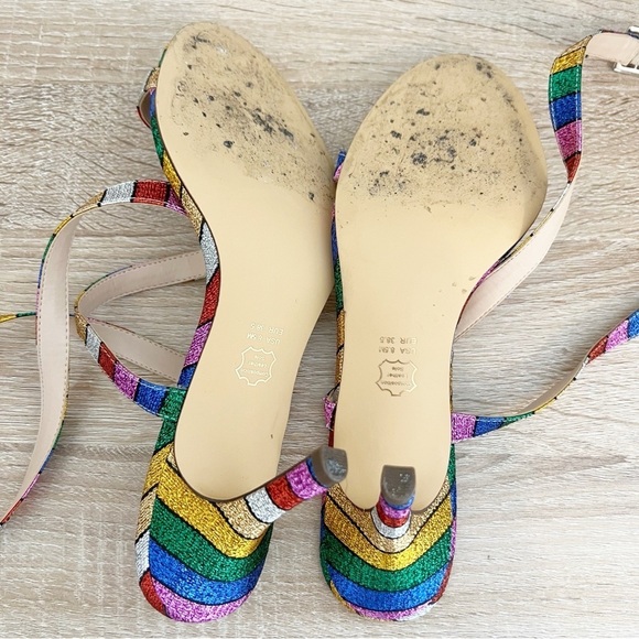 Nina Vanna Ankle Strap Evening Sandals Heels Rainbow Stripe Formal Size 8.5 - Picture 9 of 9